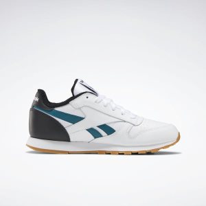 Adidasy Dziecięce Reebok Classic Leather Białe/Czarne/Turkusowe PL 58SCEAZ